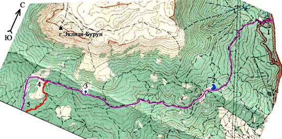 Карта пешеходного маршрута Ангарский перевал - водопад Головкинского